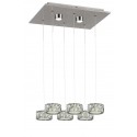 Colgante Elegance 6 luces redondas LED con difusor acristalado y base rectangular con 2 luz LED.