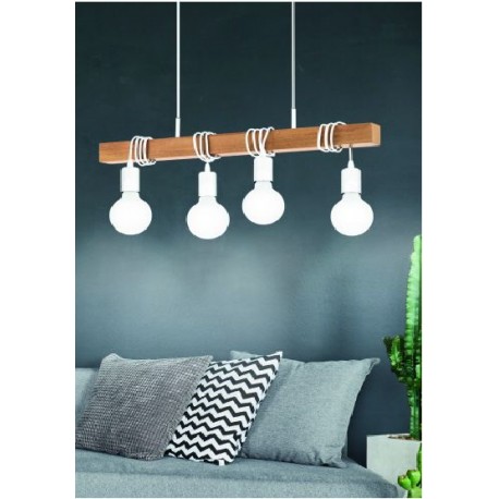 Lampara de colgar de madera y blanca de 4L