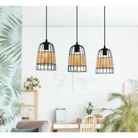 Lampara de tres luces de Rattan