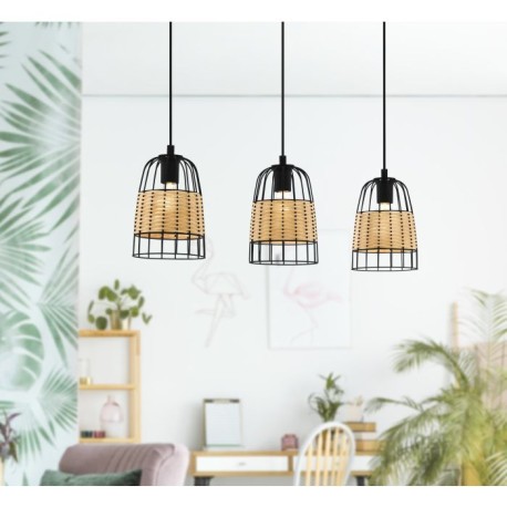 Lampara de tres luces de Rattan