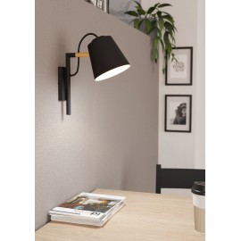 Aplique de pared de madera y negro 1L