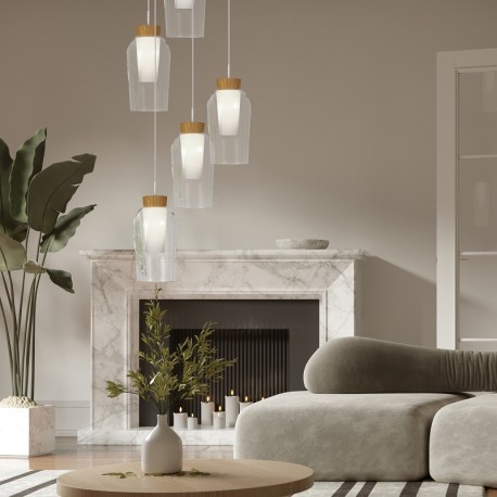 Lampara Nora en blanca con madera de 5L