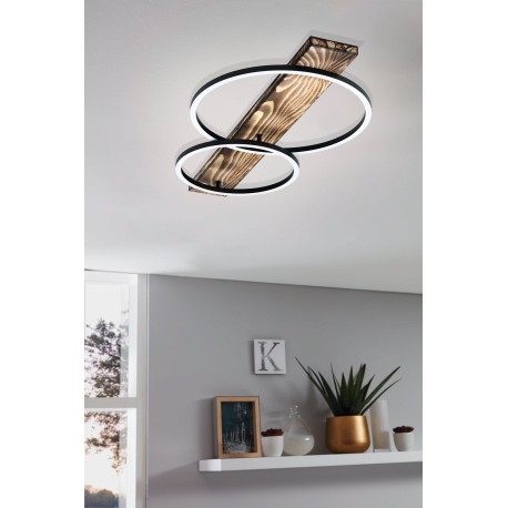 Plafón 24W de madera oscura y acero