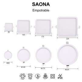 Downlight Saona en redondo y cuadrado de 6w/12w/18w/24w