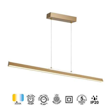 Colgante color oro LINEAL 54W 3000K con luz arriba y abajo